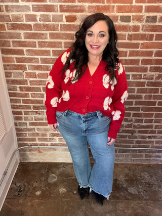 Ribbon Pattern Long Sleeve Loose Cropped Cardigan