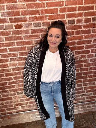 GRANNY SQUARE INSPIRED OPEN DUSTER KNIT CARDIGAN