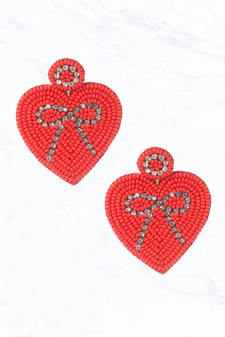 Valentine Heart Ribbon Bead Earring