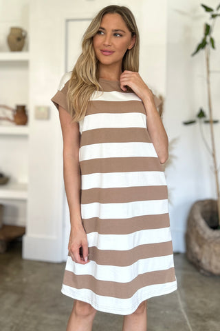 Kacie Striped Round Neck Cap Sleeve Mini Dress