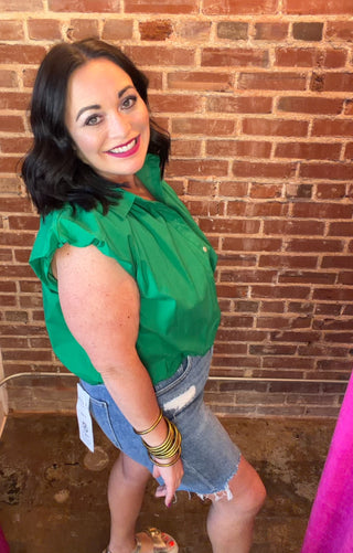 Cap Sleeve Sleeveless Top in Green