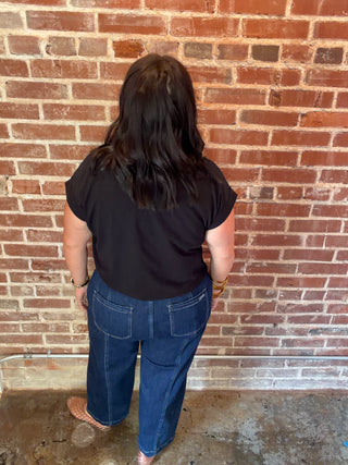 Risen Jeans Elastic Band Slouchy Crop Barrel Jeans w/Drawstring