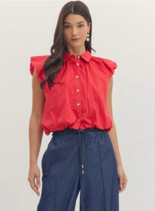 Cap Sleeve Sleeveless Top in Red
