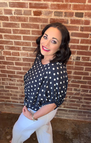 Polka Dot Cropped Top in Navy