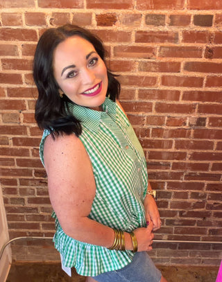 Gingham Sleeveless Top in Green