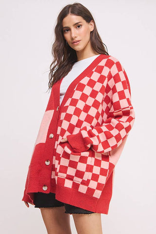 BAILEY BUTTON DOWN LONG SLEEVE OF CHECKERED OVERSIZED CARDIGAN