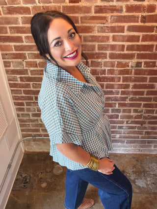 Gingham Button Front Top