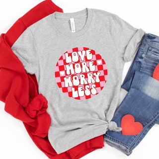 Love More Worry Less Checkered Short Sleeve Tee