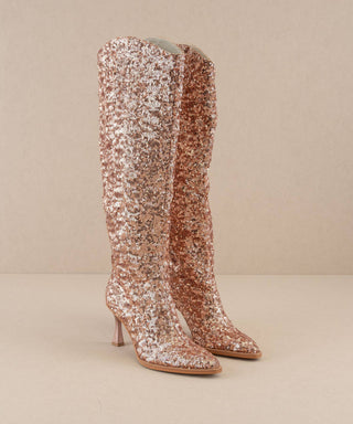 The Jewel Rose Gold | Knee High Sequin Boot