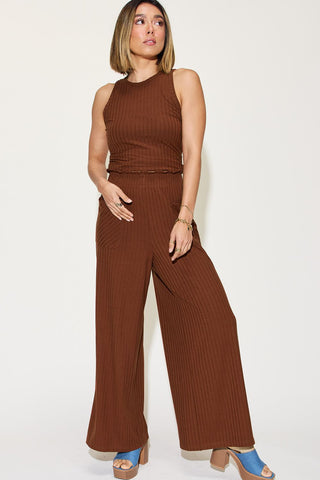 Rebecca Ribbed Tank and Wide Leg Pants Set