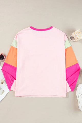 Cassidee Color Block Round Neck Long Sleeve Top