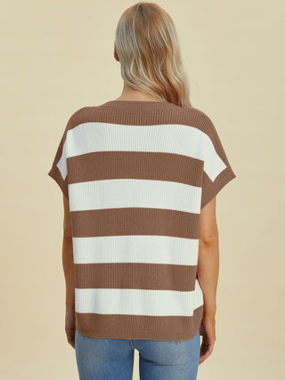 Sasha Striped V-Neck Short Sleeve Sweater