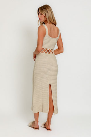 Suave Square Neck Sleeveless Crochet Midi Dress