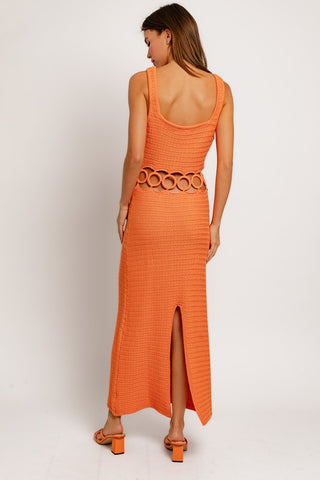 Suave Square Neck Sleeveless Crochet Midi Dress