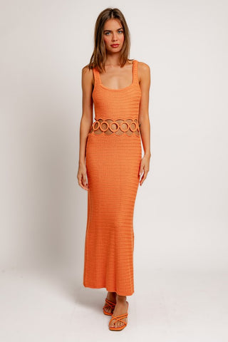 Suave Square Neck Sleeveless Crochet Midi Dress