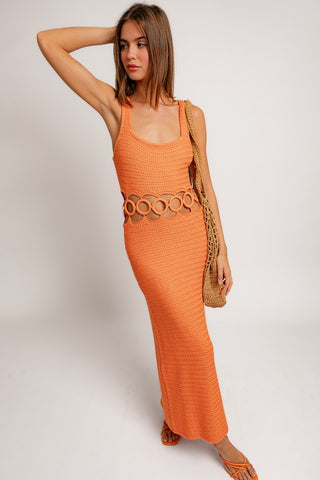 Suave Square Neck Sleeveless Crochet Midi Dress