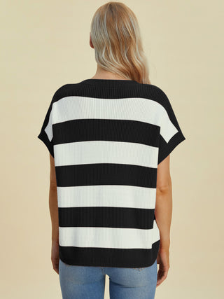 Sasha Striped V-Neck Short Sleeve Sweater