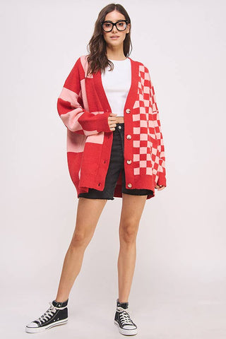 BAILEY BUTTON DOWN LONG SLEEVE OF CHECKERED OVERSIZED CARDIGAN