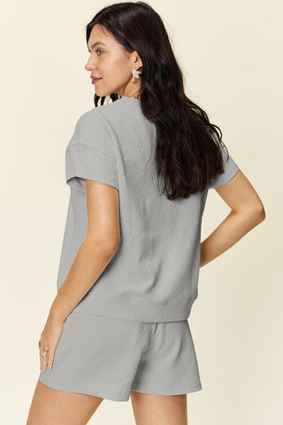 Tamar Texture Short Sleeve T-Shirt and Drawstring Shorts Set