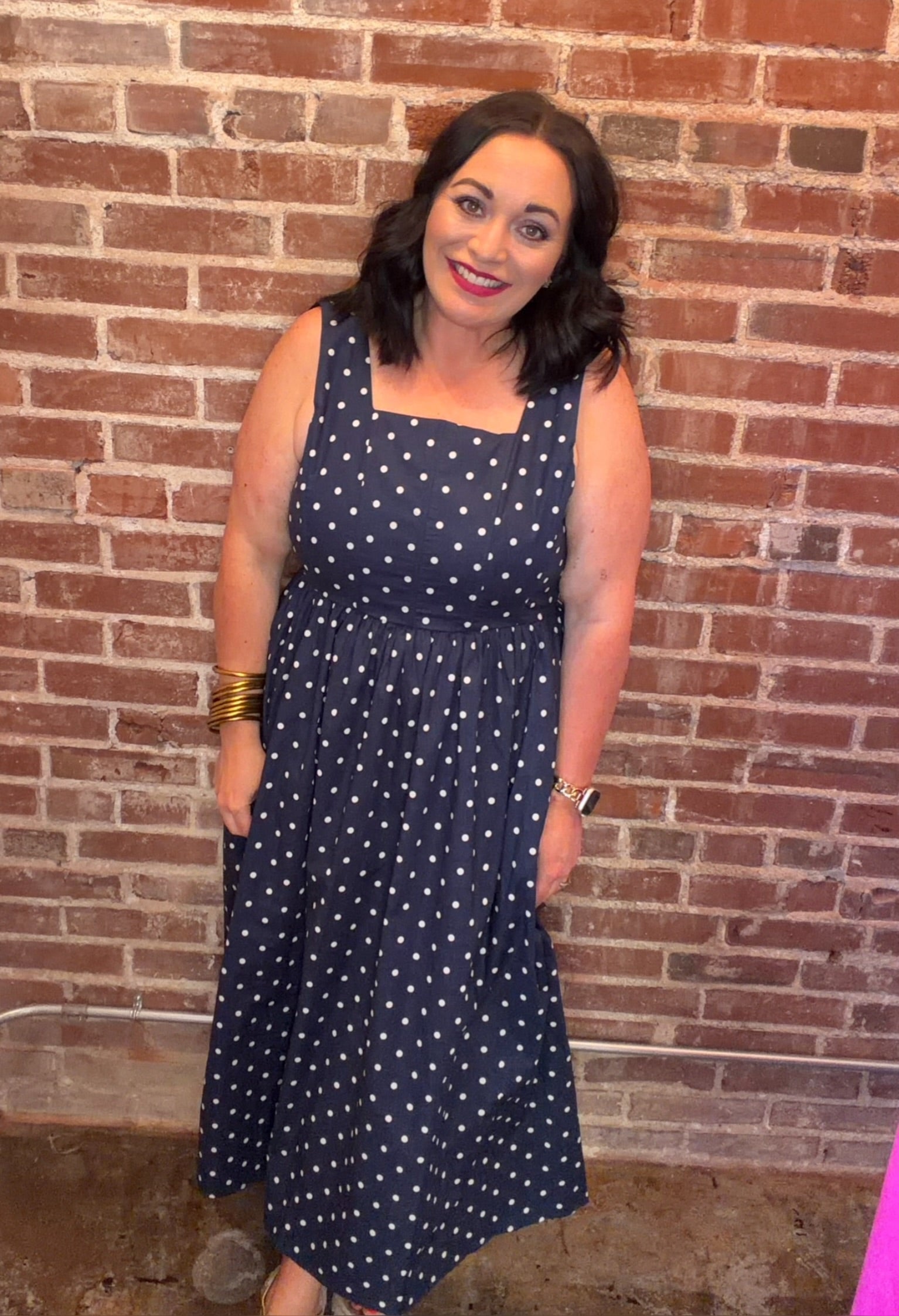navy blue polka dot midi dress Polka Dot Midi Dress NAVY / S