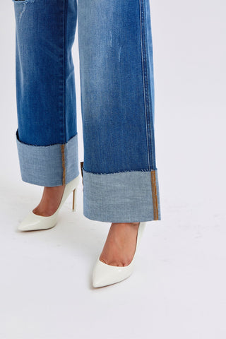 Judy Blue Distressed High Waist Wide Leg Jeans (Online Only)