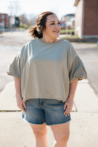 Gracefully Green Puff Sleeve Top