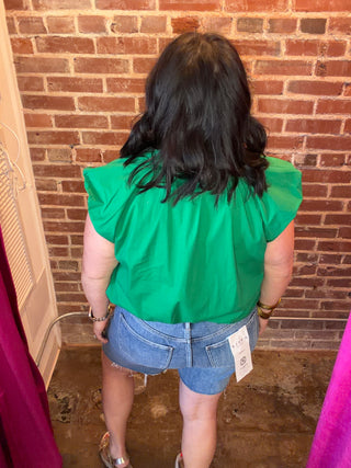 Cap Sleeve Sleeveless Top in Green