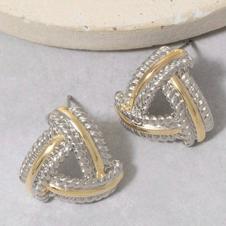 Gold Dipped Two Tone Triangle Weave Stud Earrings