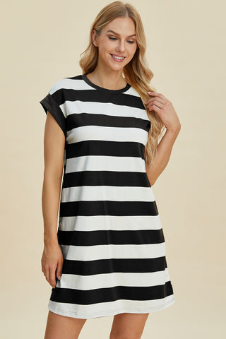 Kacie Striped Round Neck Cap Sleeve Mini Dress