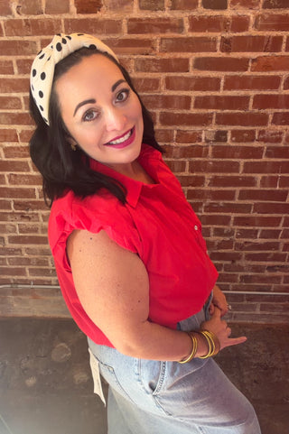 Cap Sleeve Sleeveless Top in Red