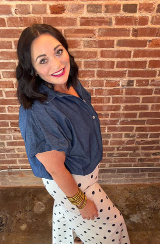 Denim Bubble Hem Top