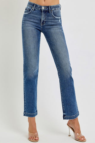 Risen Jeans Straight Leg Tummy Control with Elastic Waistband