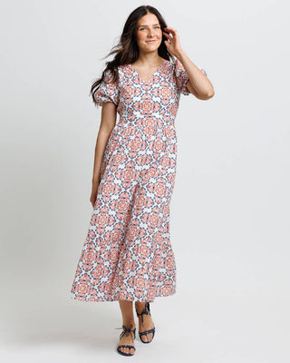 Serenity Mosaic Floral Print Short Sleeve Midi Length Dress