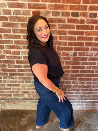 Risen Jeans Elastic Band Slouchy Crop Barrel Jeans w/Drawstring