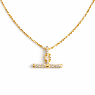 Pavé Accent T-Bar Chain Necklace – Timeless Gold Finish