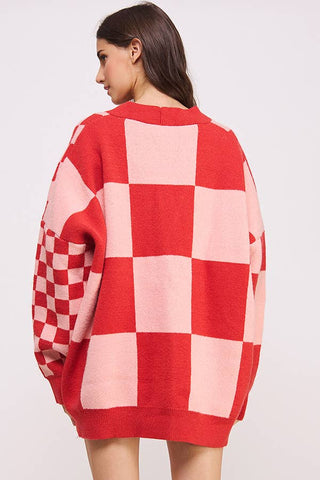 BAILEY BUTTON DOWN LONG SLEEVE OF CHECKERED OVERSIZED CARDIGAN