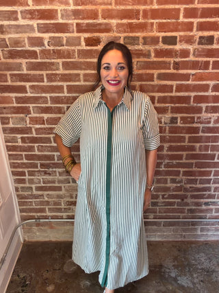 Striped Button Front Midi Dress
