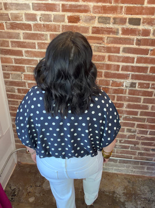 Polka Dot Cropped Top in Navy
