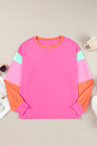 Cassidee Color Block Round Neck Long Sleeve Top