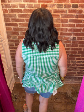 Gingham Sleeveless Top in Green