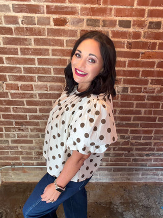 Polka Dot Puff Sleeve Top