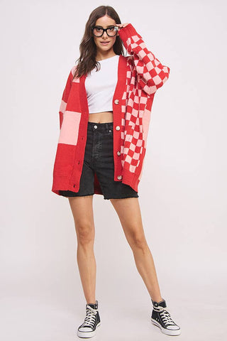 BAILEY BUTTON DOWN LONG SLEEVE OF CHECKERED OVERSIZED CARDIGAN