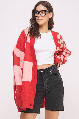 BAILEY BUTTON DOWN LONG SLEEVE OF CHECKERED OVERSIZED CARDIGAN