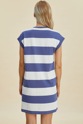 Kacie Striped Round Neck Cap Sleeve Mini Dress