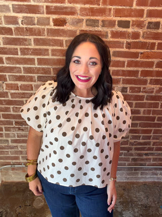 Polka Dot Puff Sleeve Top