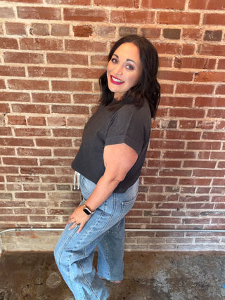 Risen Jeans Slouchy Ankle Barrel Jeans w/Waistband Drawstring