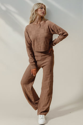 Checkered Round Neck Top and Pants Set