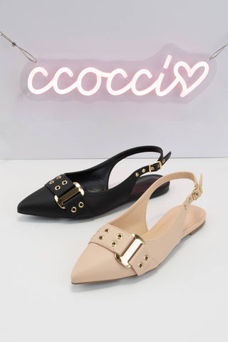 SLING BACK BUCKLE POINTED TOE FLAT