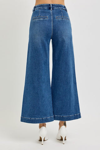 Risen Jeans Tummy Control Elastic Waistband Wide Leg Crop