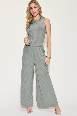 Rebecca Ribbed Tank and Wide Leg Pants Set